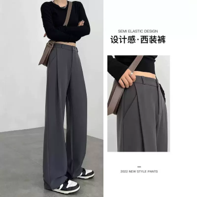 窄版灰色西装裤女春秋季2025新款高腰垂感显瘦休闲宽松直筒阔腿裤