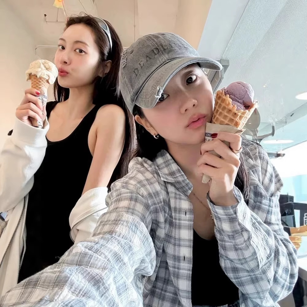 Jisoo Kim Ji-Soo Korean Designer Andneeds Same Style Casual Plaid Loose Long-Sleeved Shirt Top for Women