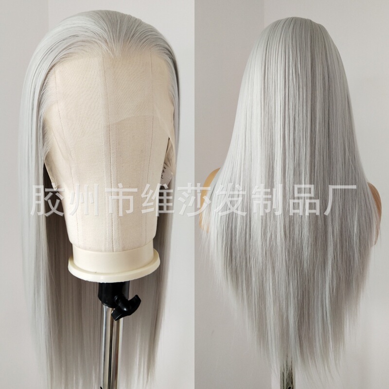 Aoguang silver gray men's ancient Chinese clothing wig long straight hair 13*4 hand hook front lace three pointed cos play manufacturers