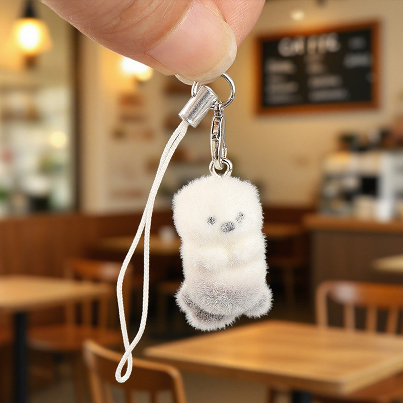 Ventas transfronterizas en caliente flocado tridimensional nutria cadena de teléfono móvil adorable colgante de peluche de animales llaveros de jóvenes corazón viento