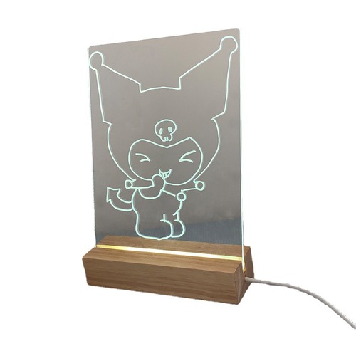Acrylic Light-Up Message Board with Writing Pad, Wooden Base, Desktop INS Memo and Erasable Whiteboard