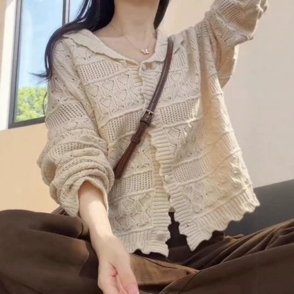 Atmospheric autumn apricot navy knitted cardigan