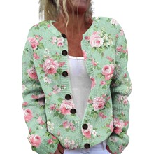 LHL新款圆领开衫3D印花时尚女装针织外套秋季毛衣亚马逊热销毛衣