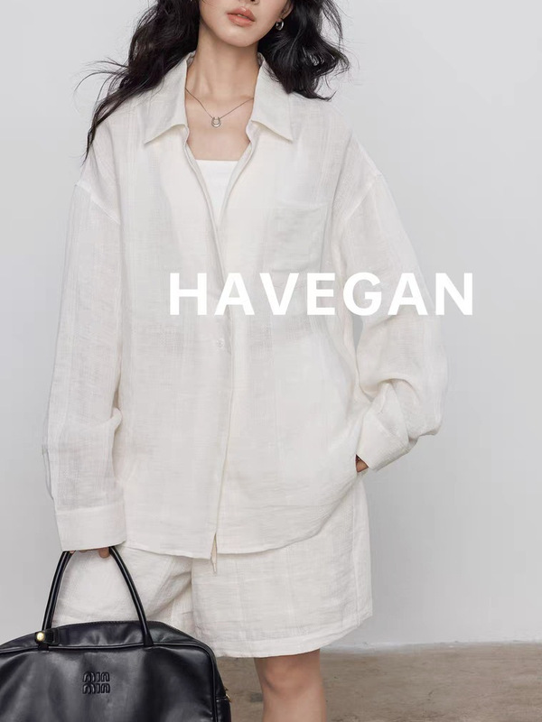 HAVEGAN/長袖リネンシャツレディース2025新作カジュアルショーツオールドマネースタイルレイジーリラックススーツ|undefined