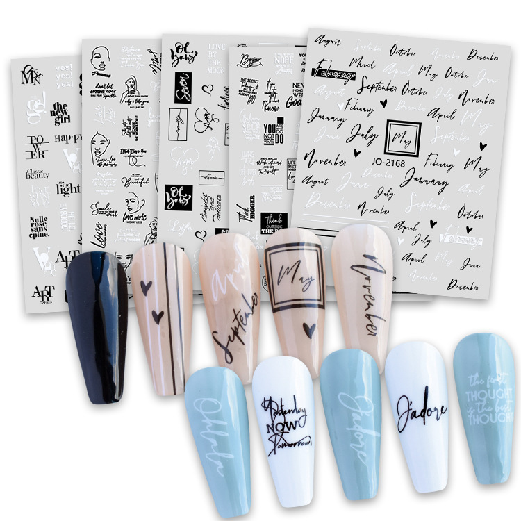 Nail Art Stickers Simple Black and White Style Black and White Nail Art Abstract Letter Series Nail Art Stickers Nail Art Accessories