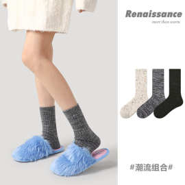 Renaissance原创女袜白巧少女斑点印花中筒袜加厚保暖羊毛袜子女