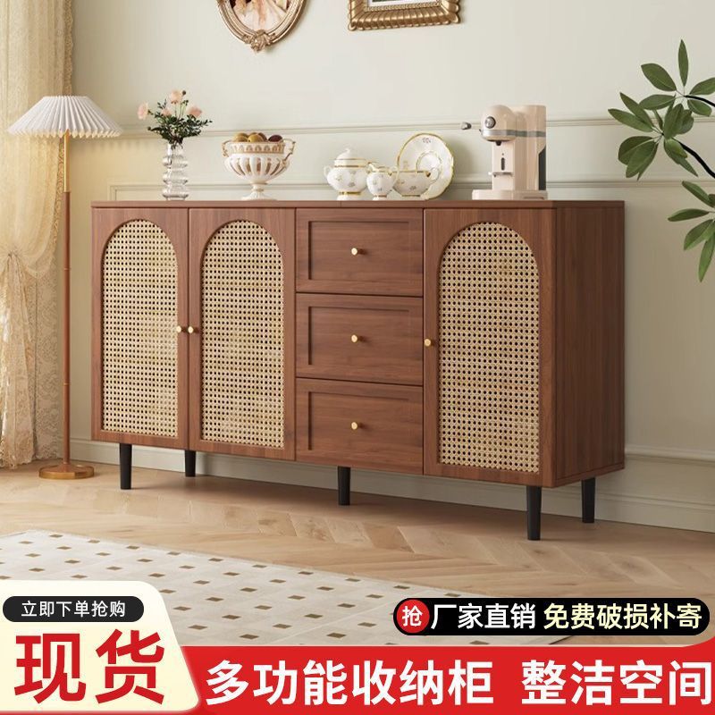 Solid Wood Sideboard French Modern Rattan Storage Cabinet Home Pastoral Style Restaurant Tea Cabinet Kitchen Storage Cabinet