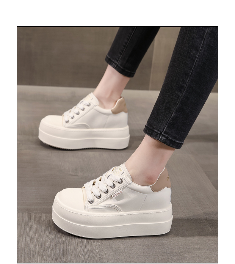 Giày sneaker nữ đế dày tăng chiều cao, phong cách trượt ván, đế mềm — Màu đen be chi tiết 15