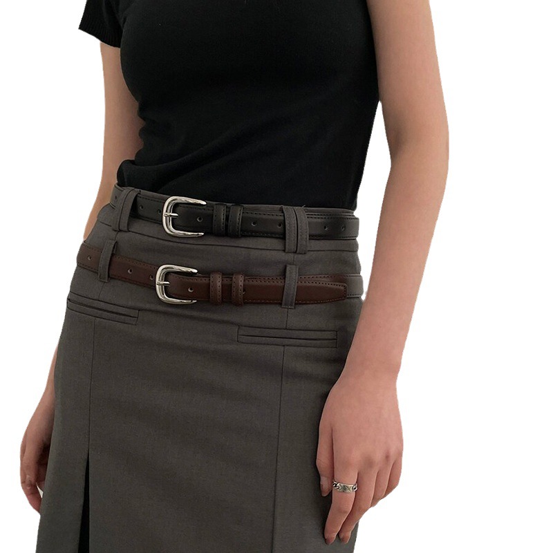 Armario BI correa de repuesto de las mujeres simple y avanzada brillante hebilla de plata cinturón de cuero genuino estudiante juventud decoración estilo coreano pantalones cinturón