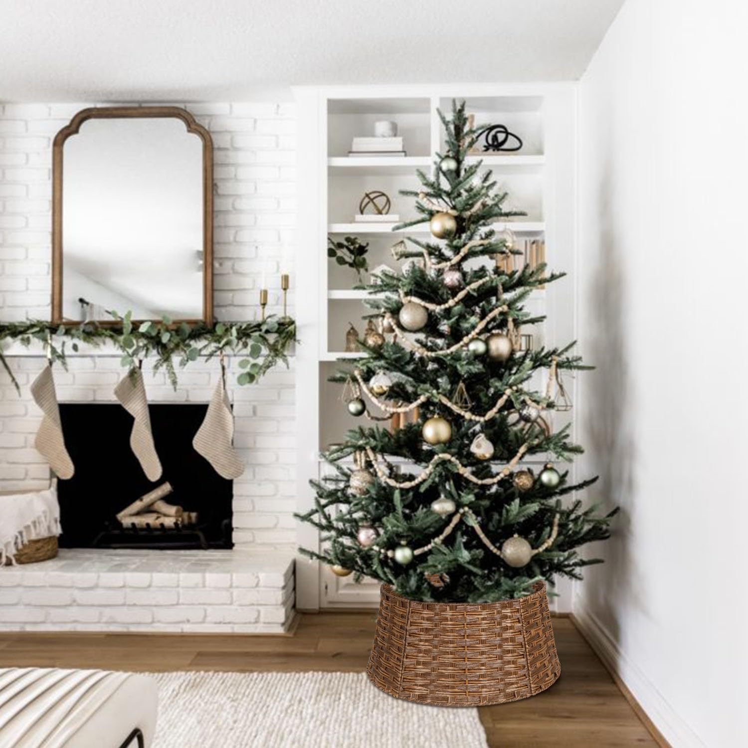 Nuevo árbol transfronterizo valla de árbol de Navidad base valla falda de árbol trenzada a mano canasta decoración de Navidad image 4