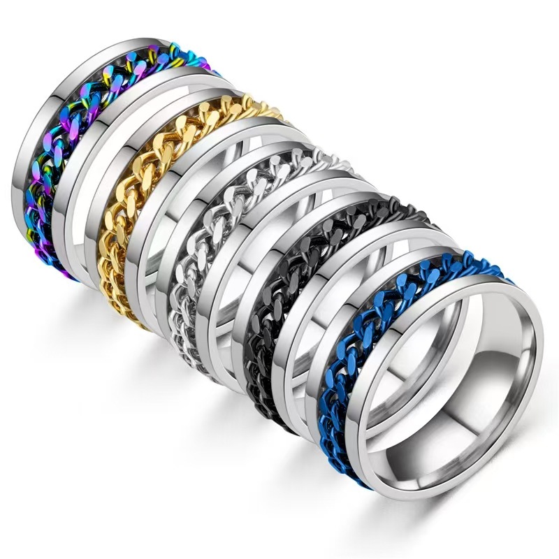 Cross-border supply men's titanium steel chain ring can be rotated and decompressed to open beer stainless steel chain ring wholesale