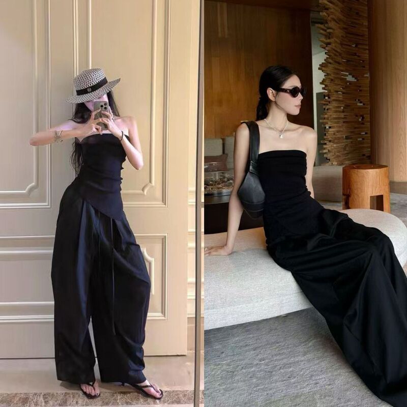 【Main Recommendation】Yuran 26 Spring/Summer New Collection High-Twist Double Curved Light Silk Pleated Waist-Cinching Strapless Style Knitted Top