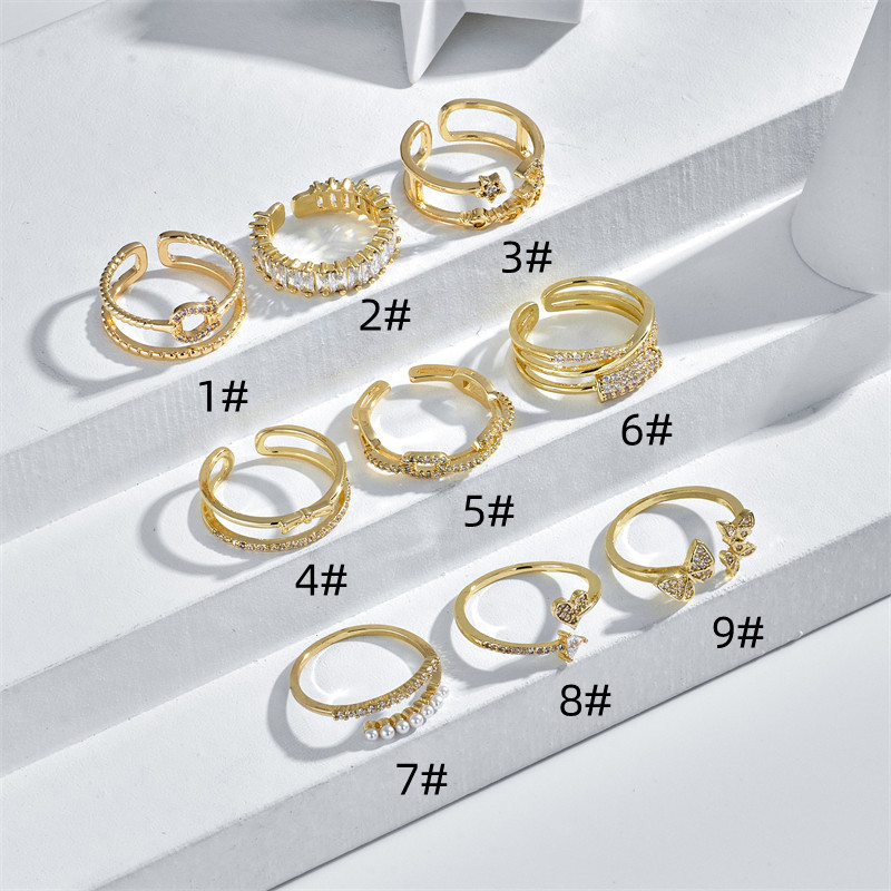 Fashion Geometric Copper Open Ring Inlaid Zircon Zircon Copper Rings