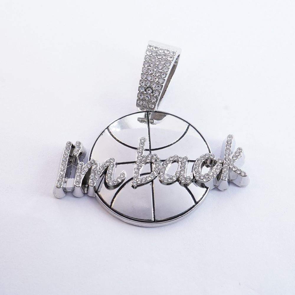 Collar de hip-hop transfronterizo europeo y americano I'm back colgante de baloncesto popular estilo hip-hop completo collar de cadena cubana de diamantes