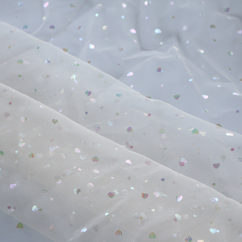 Nueva tela de malla de poliéster tela de amor estampado de color fantasía primavera y verano niñas vestido de princesa bebé tela