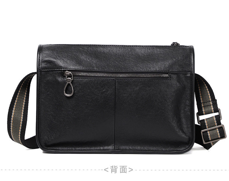 Túi đeo chéo nam da bò kiểu retro 29×11×17 cm — Màu đen da thực vật, Da cầm tay màu đen chi tiết 14