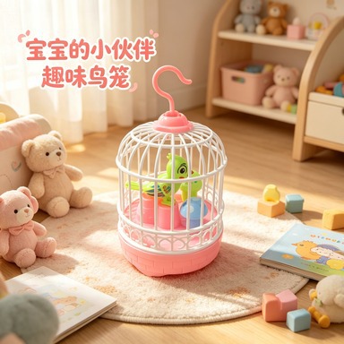 Juguete de Jaula de Pájaro Eléctrico de Plástico con Luz e Interactivo para Niños