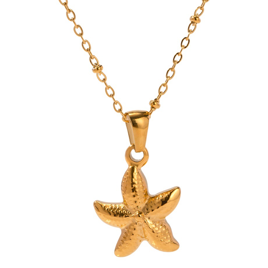 Europeo y americano transfronterizo nuevo estilo de vacaciones junto al mar luz nicho de lujo Vida Marina diseño estrella de mar colgante collar todo a juego
