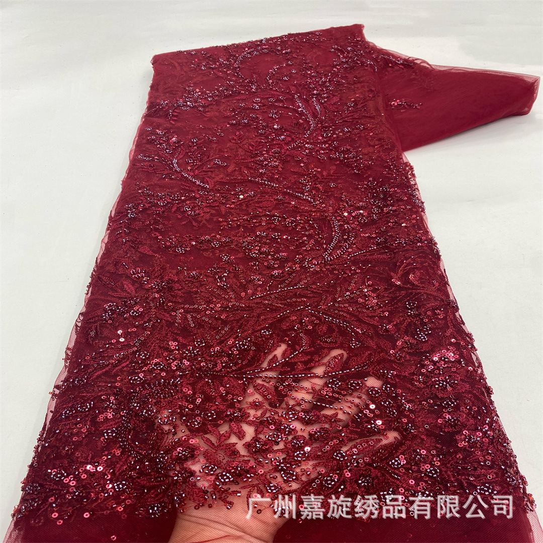 Tejido de ropa bordado de tubo de perlas flor de planta vestido damas de honor vestido de paleta tela bordada encaje