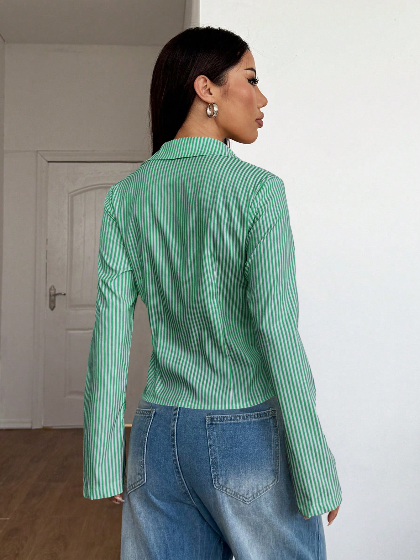 Casual Style Wholesale Women's Spandex Polyester Casual Stripe Long Sleeve Blouses