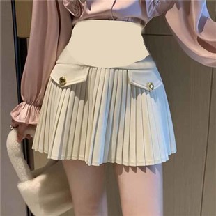 Pregnant Women's Spring High Waist A- line Short Skirt for Small People Belly-supporting Skirt for Small People Black Pleated Skirt Belly-supporting Skirt
