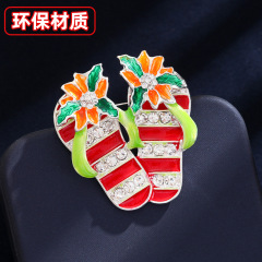 欧美时尚服装配饰高级感轻奢圣诞风创意人字拖鞋合金环保胸针别针