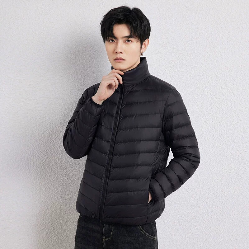 2025 Autumn/Winter Men's 90% down White Duck down Lightweight down Jacket, Thin Stand Collar Jacket, Large Size Portable Coat Trend