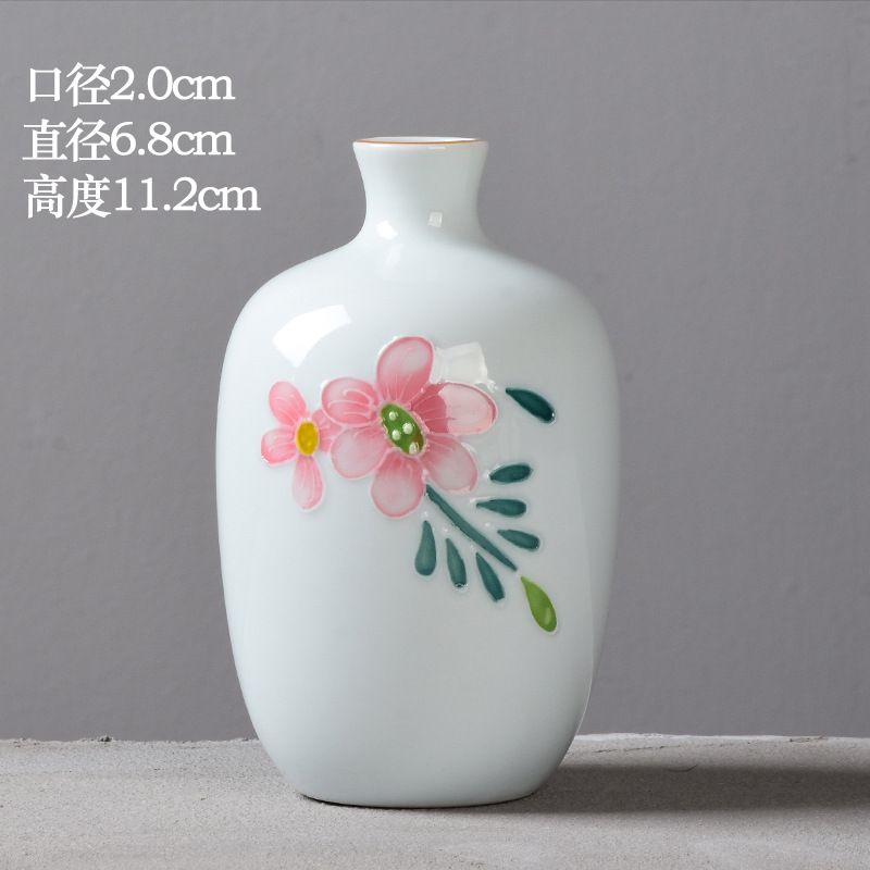 Pintado a mano pequeño florero arreglo de flores secas hecho a mano de cerámica decoración del hogar sala de estar decoración creativa simple moderno hidropónico