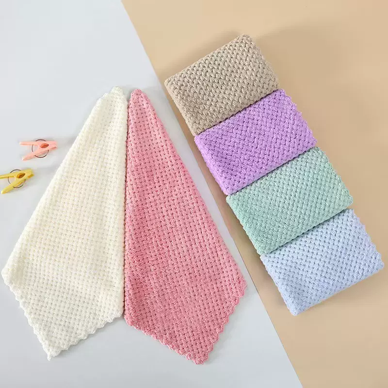 菠萝格方巾珊瑚绒吸水柔软加厚素色毛巾厨房保洁抹布擦手巾批发