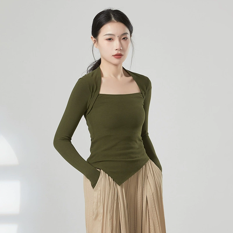 Одежда для классических танцев, современный танец, приталенный костюм с длинными рукавами и пальцами для китайских танцев, Женская Весенняя танцевальная одежда