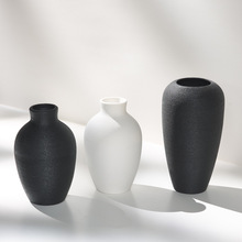 蜀門黑色中式禪意陶瓷花瓶裝飾干花擺件客廳桌面插花水養鮮花花器