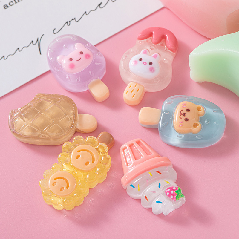 Nuevo hielo transparente simulación Popsicle resina accesorios DIY crema pegamento material al por mayor tocado decoración fresa cono de maíz