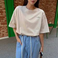 美式复古中袖t恤女夏季新款中袖体恤衫别致独特纯棉宽松印花上衣