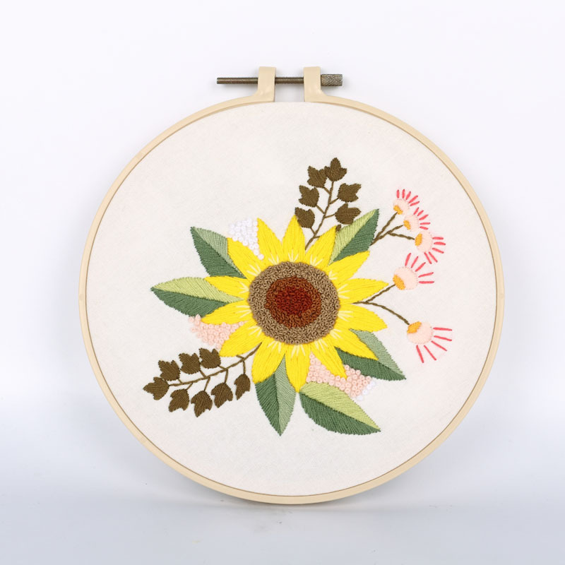 Paquete de material de bordado hecho a mano de bricolaje de estilo europeo auto-bordado girasol hierba planta flor serie