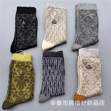 新品日本西太后土星刺绣四季款棉质中筒袜 手工缝头 森系复古女袜