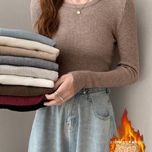 秋冬2025新款圆领修身紧身长袖打底针织衫上衣春秋薄款内搭毛衣女