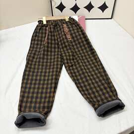 秒 大福利 加奥粒绒格子毛呢裤