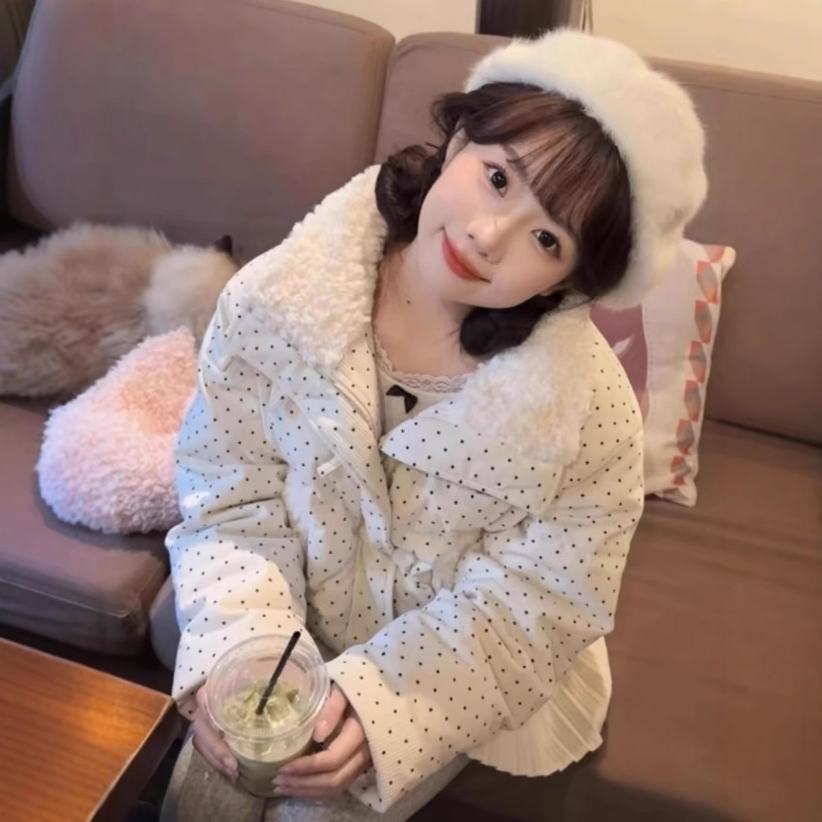 韩系设计波点棉服女保暖冬季甜美新款加厚宽松棉袄短款外套面包服