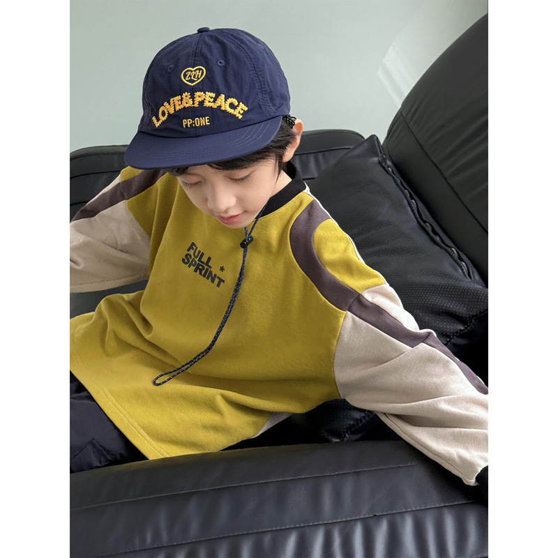 Boys' Long-Sleeve Sweatshirt Spring and Autumn 2026 New Style Cool and Stylish Children's Clothing Color-Blocking American Retro Top