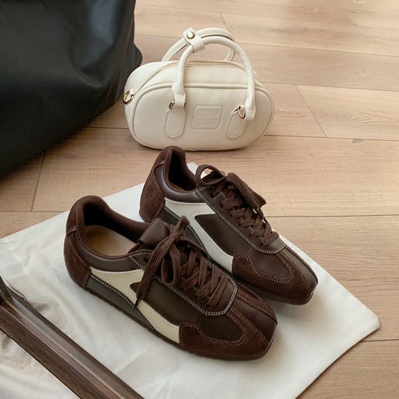 Sheepskin Version ~ 5cm Height-Increasing Ballet Training Shoes for Women 2025 Autum New Maillard Lace-Up Casual Forrest Gump Shoes