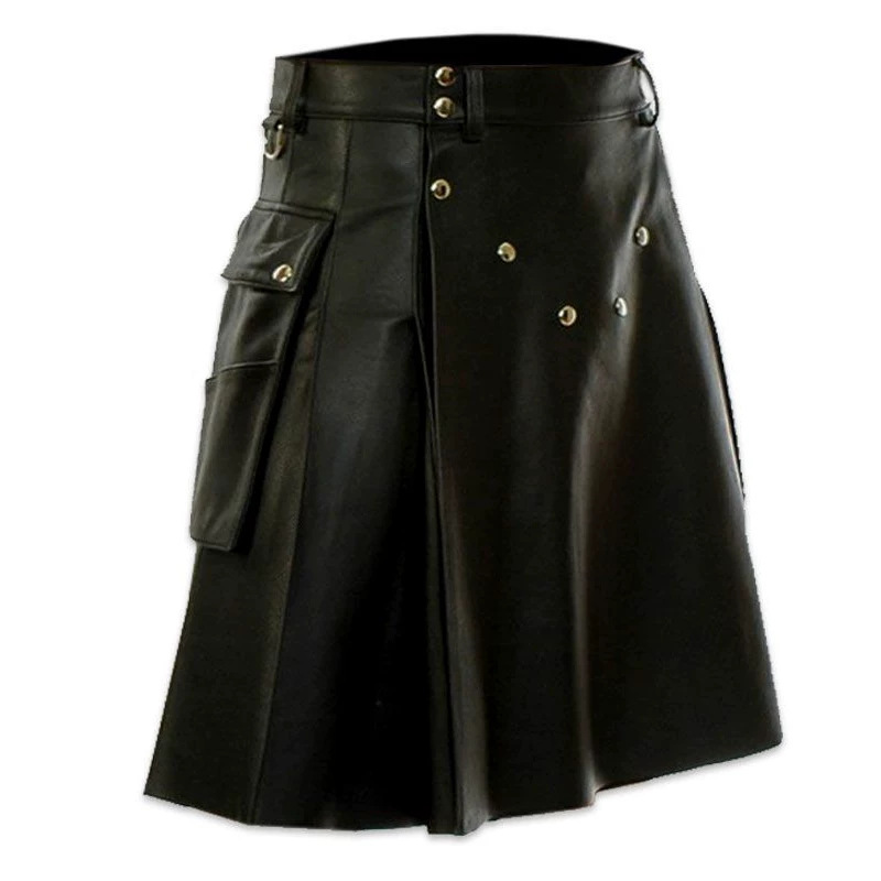 Cross-Border Best-Selling Men's Scottish Leather Skirt, Retro Punk Style Buttoned Midi Skirt, Available in Three Colors