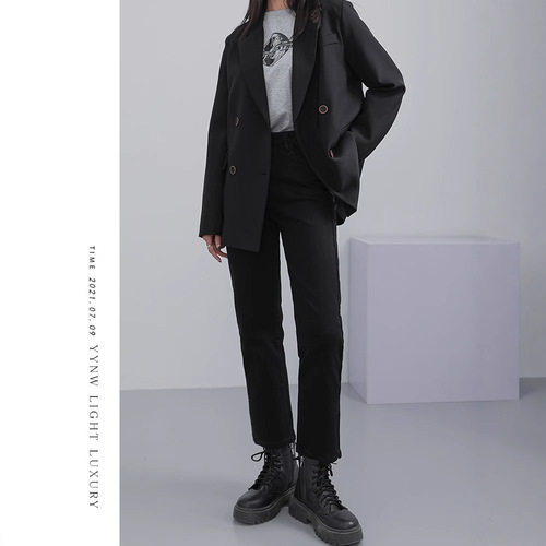 Women's straight-leg cigarette pants 2024 new slimming spring and autumn slim fit high-waisted 9-inch jeans