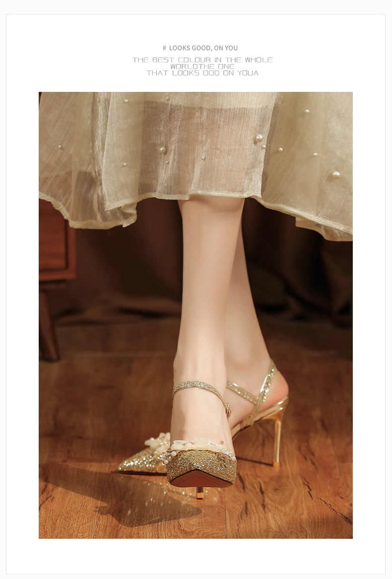 8188-1-003 Sequin High Heels Sandals Two-Way Wear High-End Feel Party Wedding Shoes Commuting Versatile_voghion.com