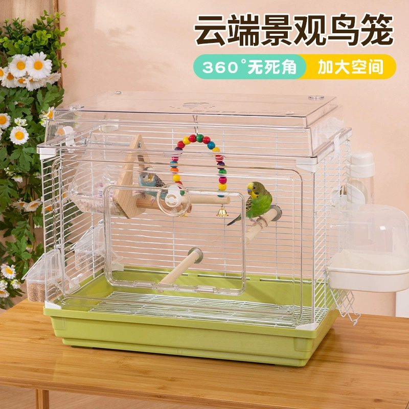 Квадратная прозрачная клетка для птиц, клетка для попугая, тигровая кожа, пион, черный феникс, очень большая домашняя вилла, большое пространство, декоративная клетка