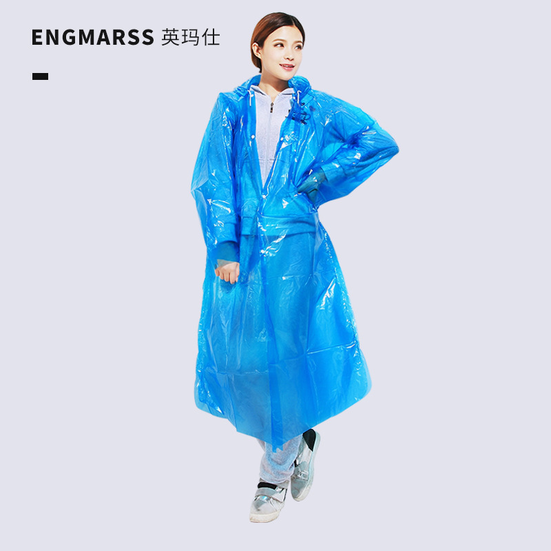 Factory Direct Sales Men's and Women's Rainproof Outdoor Travel Raincoats Enlarged and Thickened with Buttons Translucent Disposable