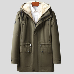 X17029 Winter New Coyote Fur Men's Fur One-Pike Hooded Outdoor Thick Coat