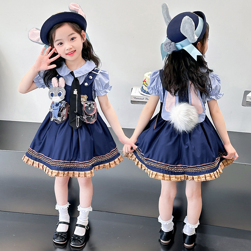 女童公主裙夏装新款兔子警官衣服儿童洛丽塔生日裙cos连衣裙套装