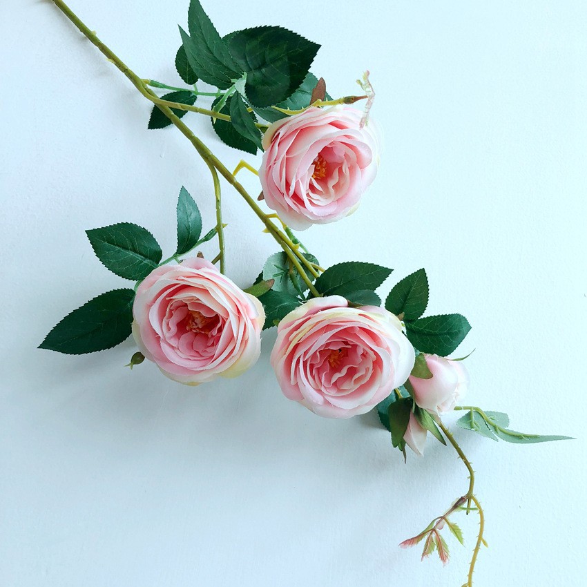 Simulación del Día de San Valentín rosa fabricante 3 sola rama multi-cabeza rosa decoración de la boda flor falsa al por mayor