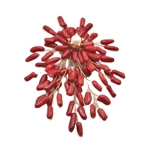 天然珍珠随形珊瑚树枝胸针结婚民族复古原手工珍珠胸花饰品批发