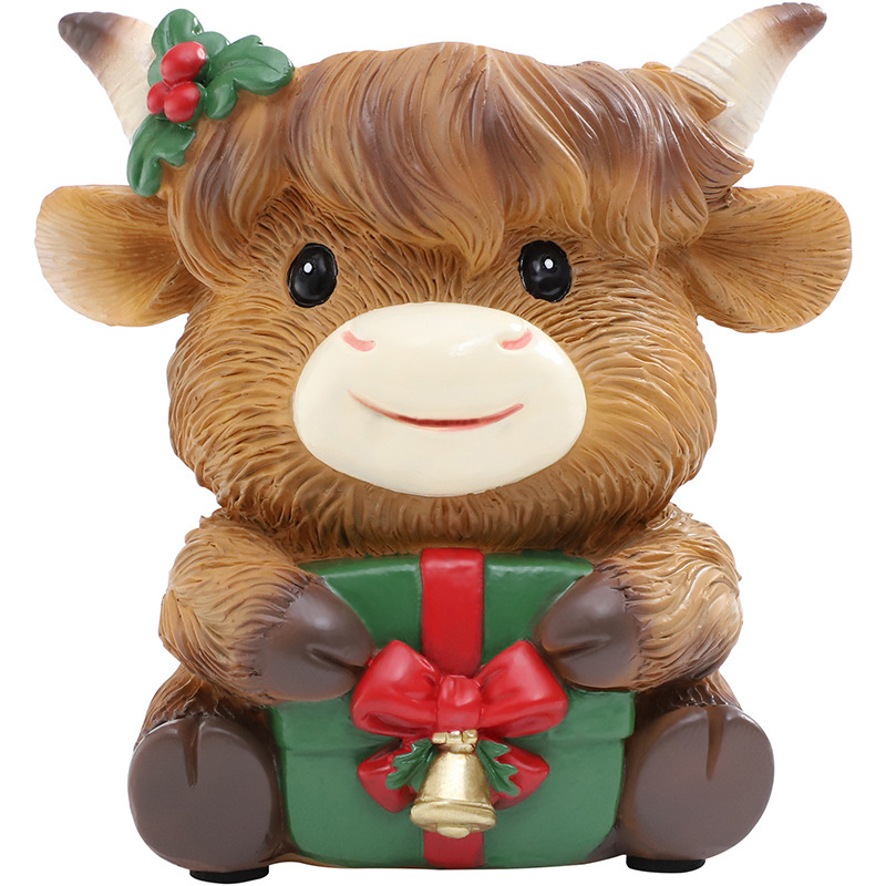 Chậu cây mọng nước hình bò Highland Giáng Sinh resin, chậu mini phong cách Bắc Âu, trang trí sân vườn (RG-204)